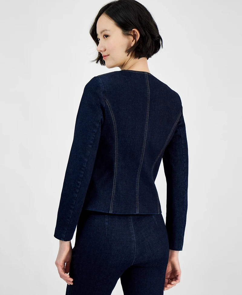 Anne Klein Women's Kiss Front Long-Sleeve Denim Jacket