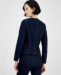 Anne Klein Women's Kiss Front Long-Sleeve Denim Jacket