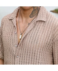 Men's Peanut Brown Striped Knit Oversized Shirt
