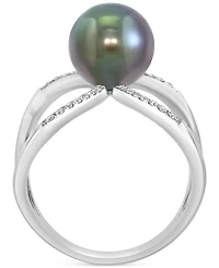 Effy Cultured Tahitian Pearl (9mm) & Diamond (1/10 ct. t.w.) Openwork Statement Ring in 14k White Gold