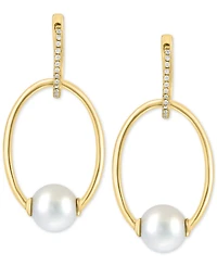 Effy Cultured Freshwater Pearl (7mm) & Diamond (1/10 ct. t.w.) Doorknocker Drop Earrings in 14k Gold