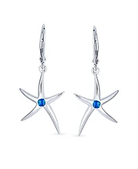 Bling Jewelry Blue Created Opal Accent Nautical Ocean Marine Life Starfish Drop Lever back Earrings .925 Sterling Silver