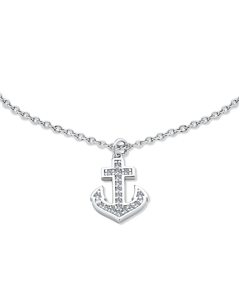 Bling Jewelry Nautical Cubic Zirconia Pave Dangle Charm Boat Anchor Anklet Ankle Bracelet For Women .925 Sterling Silver 9-10 Inch