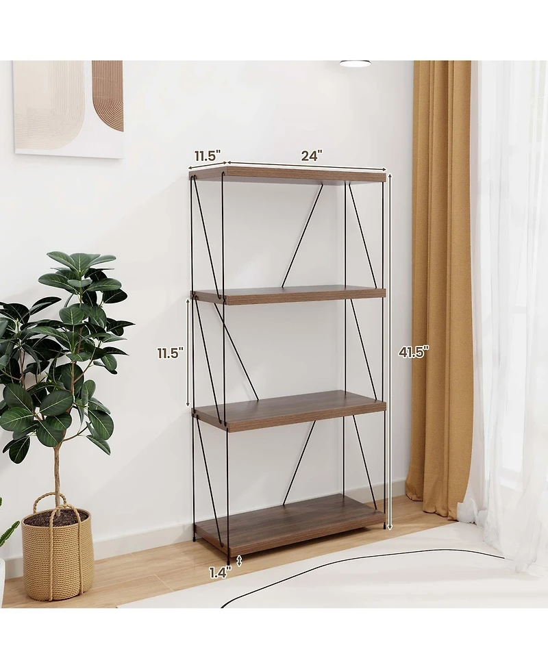 2 Pcs 4-Tier Multipurpose Display Rack Freestanding Bookcase with Metal Frame