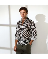 Campus Sutra Men's Taupe Brown & Cream White Chevron-Knit Shirt