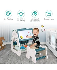 Givimo 3-In-1 Double Sided Magnetic Dry-Erase Board with Stool and Flipped Writing Desktop