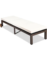 Inolait Sugift Outdoor Wicker Patio Chaise Lounge Recliner Chair with 5-Position Adjustment and Wheels