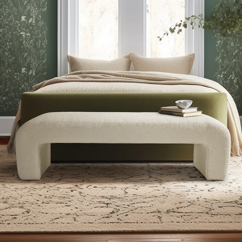 60" Boucle Look Large Bedroom Waterfall Upholstered Bench-Maison