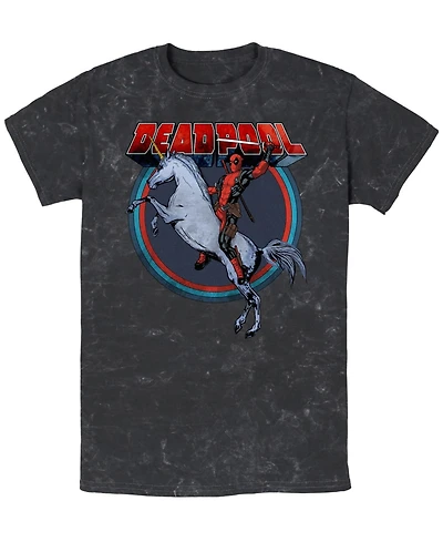 Fifth Sun Men's Deadpool On Unicorn Short Sleeve Mineral Wash Tee