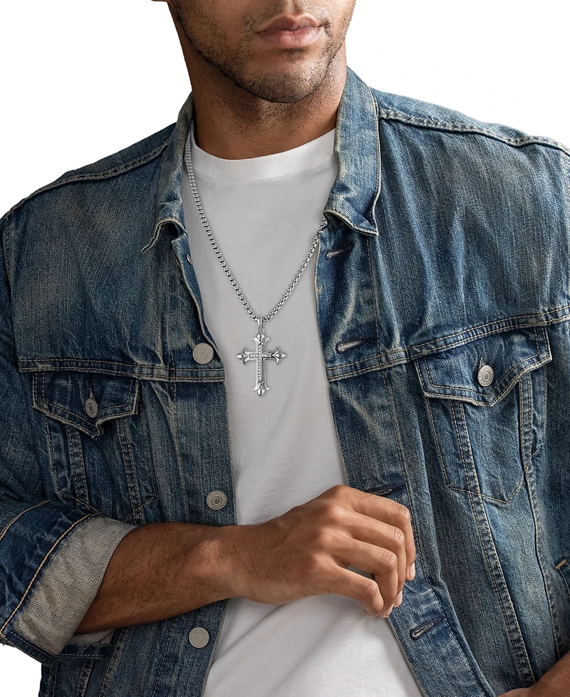 Esquire Men's Jewelry Diamond Fancy Cross 22" Pendant Necklace (1/5 ct. t.w.) in Sterling Silver, Created for Macy's