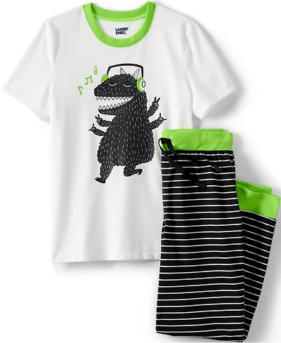 Lands' End Big Girls Short Sleeve Top and Jogger Bottom Pajama Set