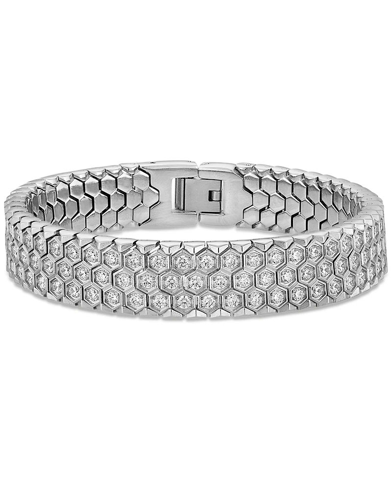 Esquire Men's Jewelry Cubic Zirconia Honeycomb Link Bracelet Stainless Steel (Also Black Ion-Plated Steel), Created for Macy's