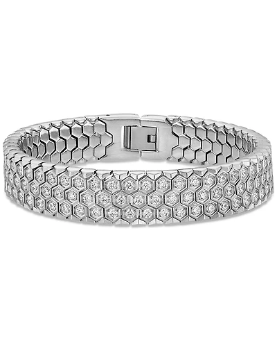 Esquire Men's Jewelry Cubic Zirconia Honeycomb Link Bracelet Stainless Steel (Also Black Ion-Plated Steel), Created for Macy's