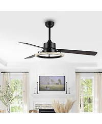 Jonathan Y Remy 52" 1-Light Modern Industrial Iron/Acrylic/Wood Remote-Controlled 6-Speed Integrated Led Ceiling Fan, Black/Dark Brown Wood