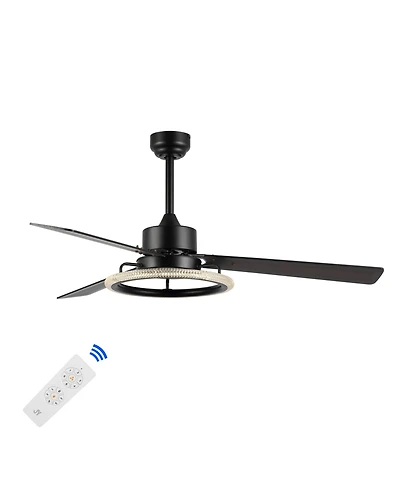 Jonathan Y Remy 52" 1-Light Modern Industrial Iron/Acrylic/Wood Remote-Controlled 6-Speed Integrated Led Ceiling Fan, Black/Dark Brown Wood