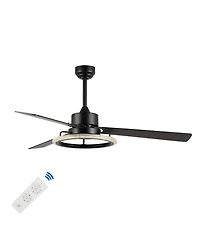 Jonathan Y Remy 52" 1-Light Modern Industrial Iron/Acrylic/Wood Remote-Controlled 6-Speed Integrated Led Ceiling Fan, Black/Dark Brown Wood