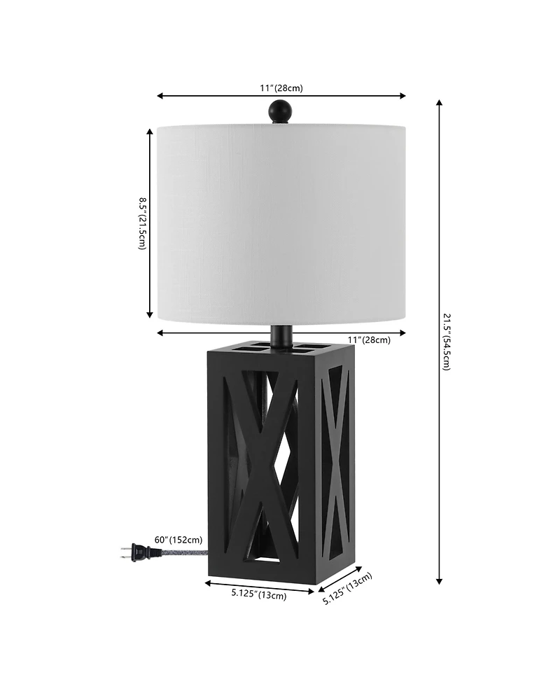 Jonathan Y Stewart 21.5" Farmhouse Wood Led Table Lamp, Black (Set of 2)