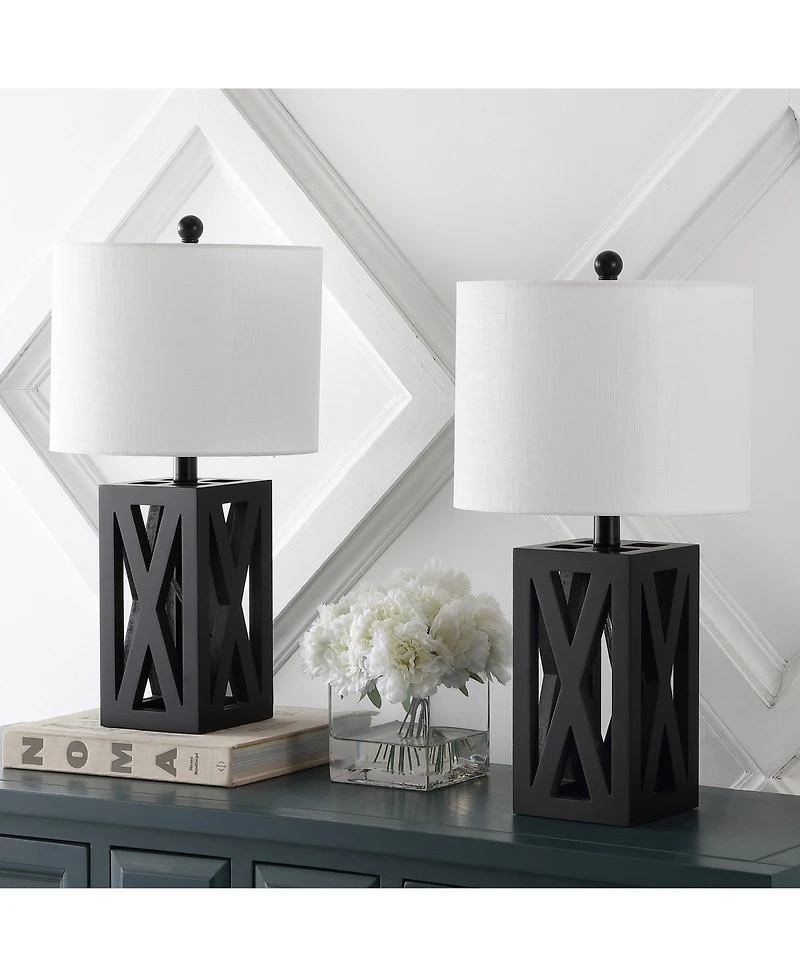 Jonathan Y Stewart 21.5" Farmhouse Wood Led Table Lamp, Black (Set of 2)