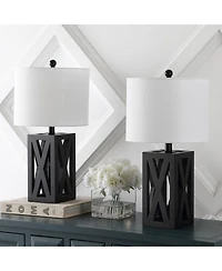 Jonathan Y Stewart 21.5" Farmhouse Wood Led Table Lamp, Black (Set of 2)