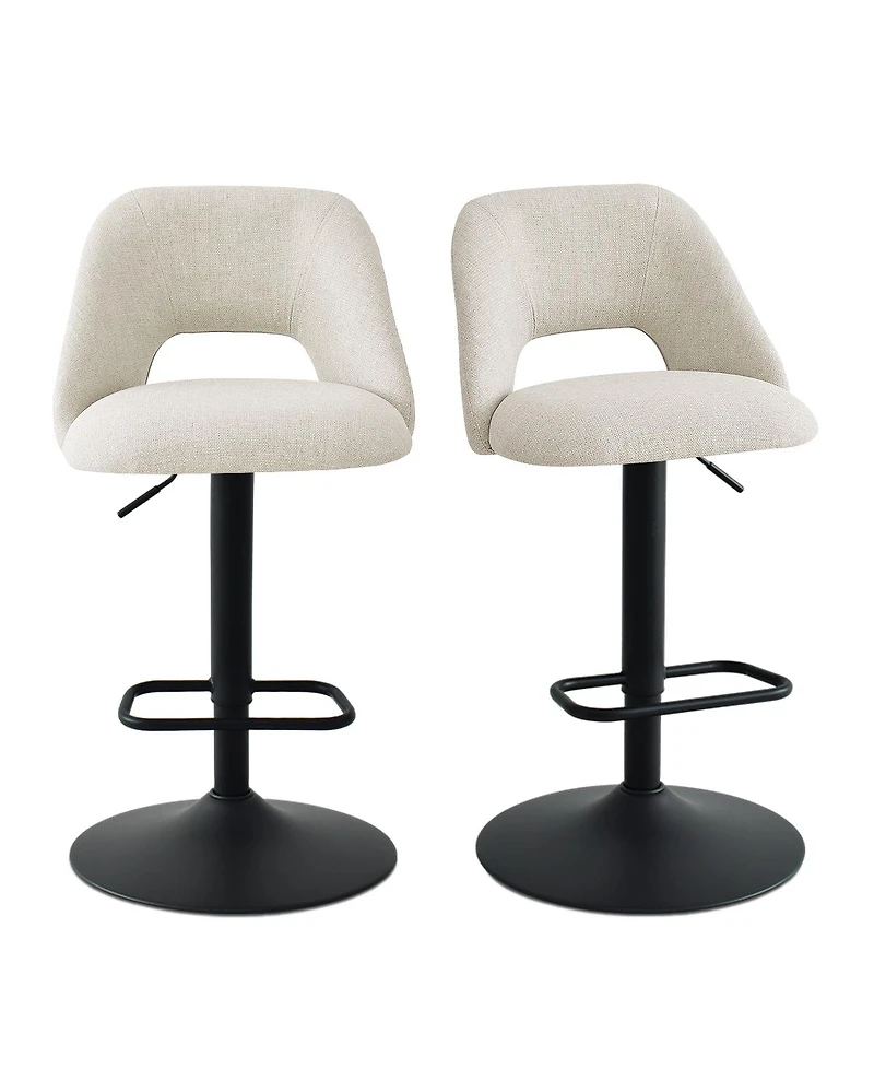 360° Swivel Fabric Stool,Set Of 2 Adjustable Barstools-Maison Boucle