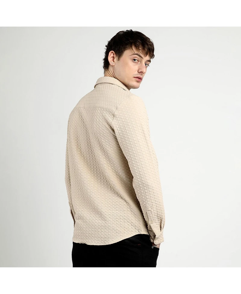 Campus Sutra Men's Beige Ripple Box Shirt