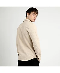 Campus Sutra Men's Beige Ripple Box Shirt