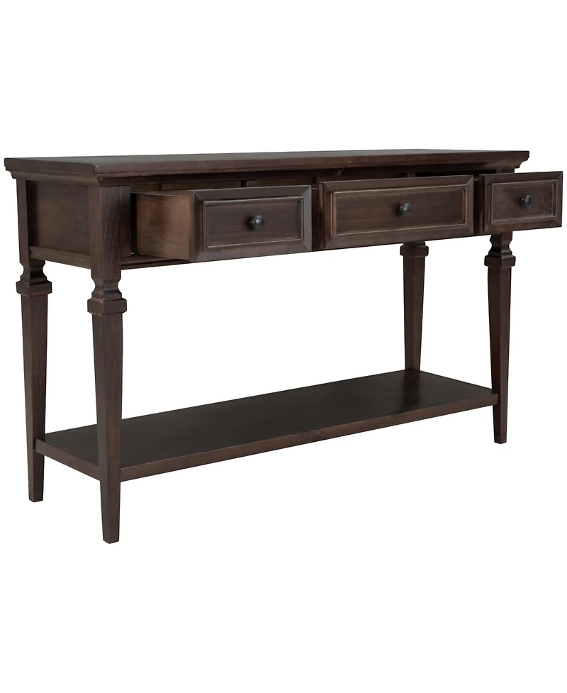 Classic Retro Console Table – 3 Drawer Entryway with Open Bottom Shelf and Easy Assembly