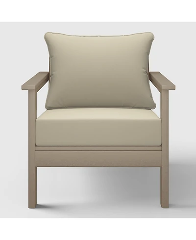 WestinTrends Outdoor Modern Hdpe Patio Weathered Wood Club Chair with Deep Seat Cushions