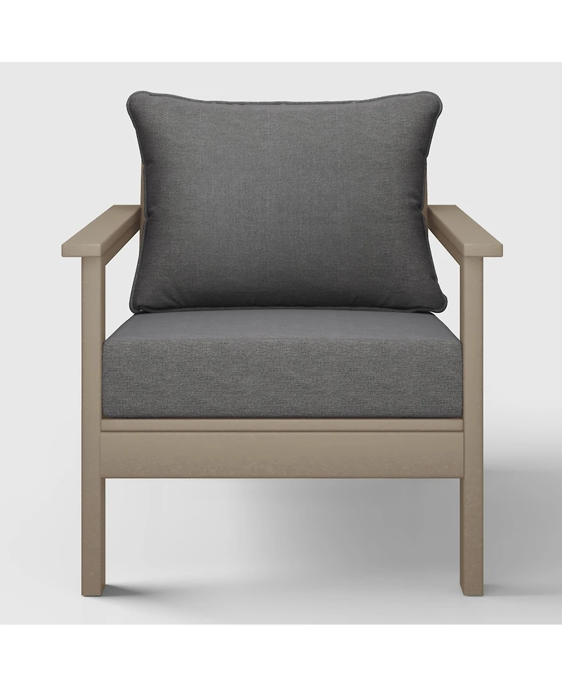 WestinTrends Outdoor Modern Hdpe Patio Weathered Wood Club Chair with Deep Seat Cushions