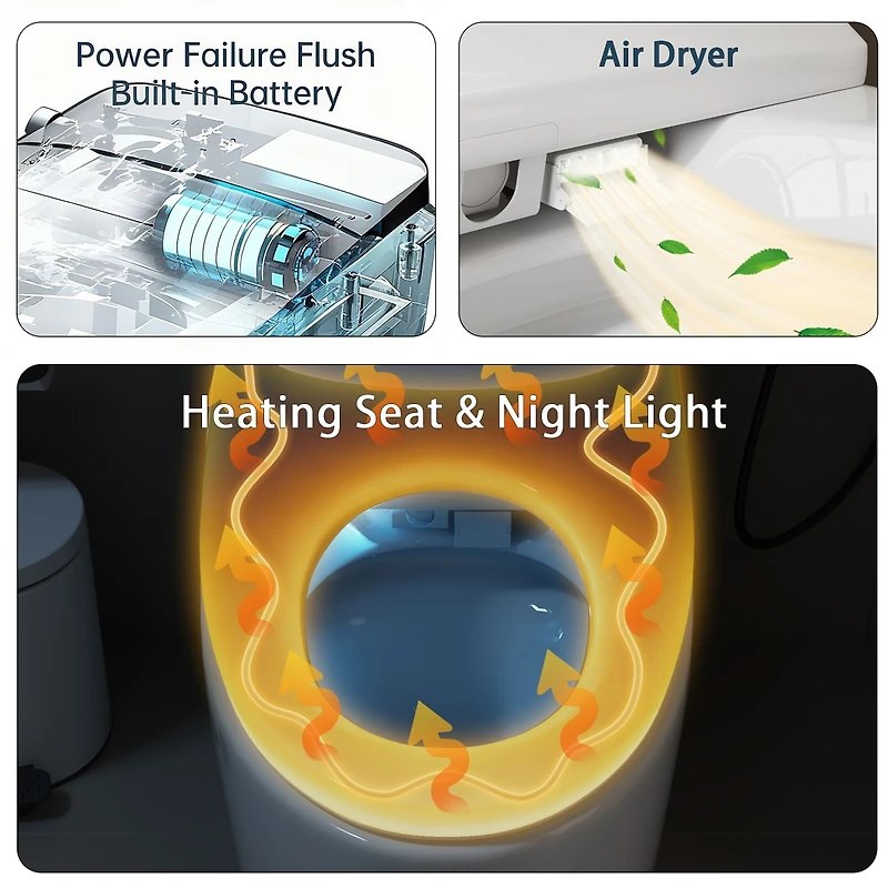 Lalahoo Smart Toilet Tankless Bidet Toilet, One Piece Auto Open Close Lid, Foot Sensor Heated Seat Warm Water Sprayer & Dryer, Remote and Knob Control