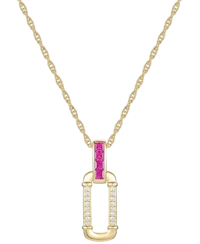 Lab Grown Ruby (1/3 ct. t.w.) & Diamond (1/20 Oval 18" Pendant Necklace 14k Gold-Plated Sterling Silver (Also available Sapphire Eme