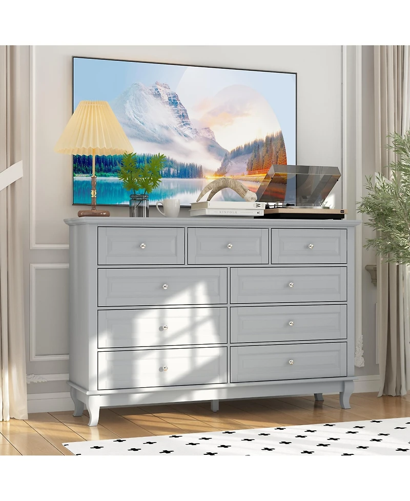 Homsee 9-Drawer Gray Wood Dresser Bedroom Storage Cabinet Modern Style
