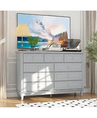 Homsee 9-Drawer Gray Wood Dresser Bedroom Storage Cabinet Modern Style