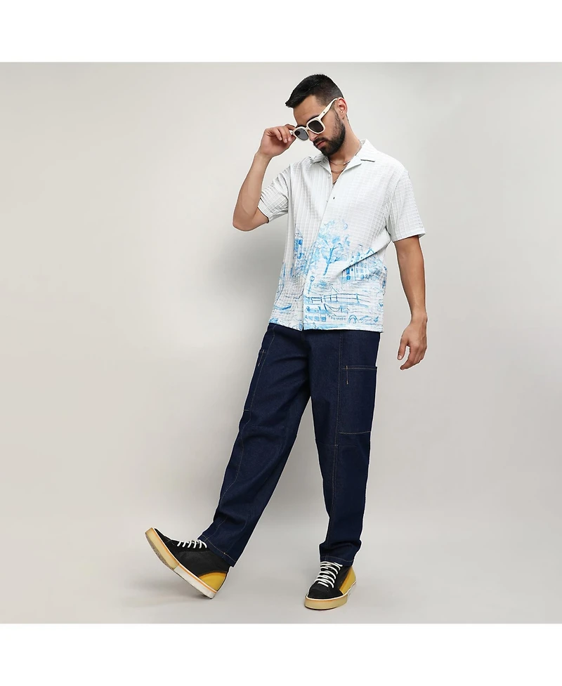 Men's Chalk White:Azure Blue Landscape Strokes Shirt