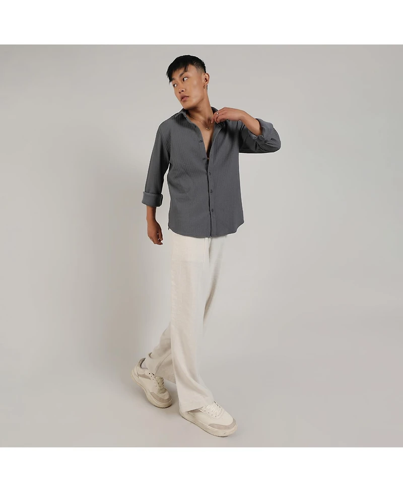 Men's Ash Grey Stripe-Creased Shirt