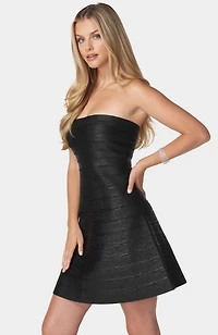 Bebe Women's Foil Bandage Strapless A-Line Dress