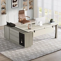 Tribesigns 71-Inch Executive Desk, L-Shaped Desk with Cabinet, Large Office Storage Shelves, Writing Table Business Furniture Set