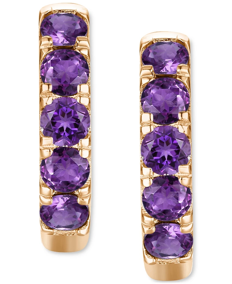 Lab Grown Ruby Five Stone Small Hoop Earrings (5/8 ct. t.w.) 10k Gold, 0.5" (Also available Citrine, Blue Topaz, Amethyst, Peridot, Sapphire, Em