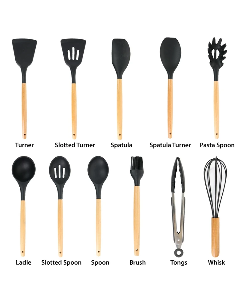 MegaChef Mint Green Silicone and Wood Cooking Utensils, Set of 12
