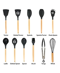 MegaChef Mint Green Silicone and Wood Cooking Utensils, Set of 12