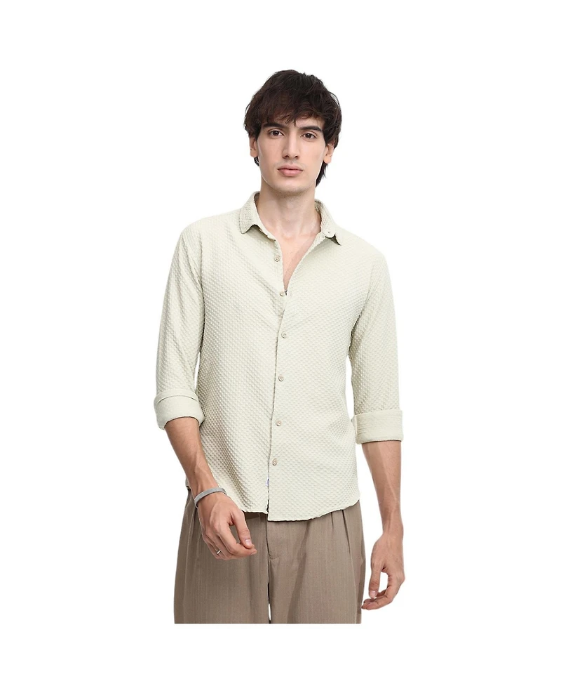 Men's Butter Yellow Micro Cubic-Textured Shirt