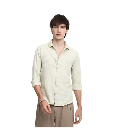 Men's Butter Yellow Micro Cubic-Textured Shirt