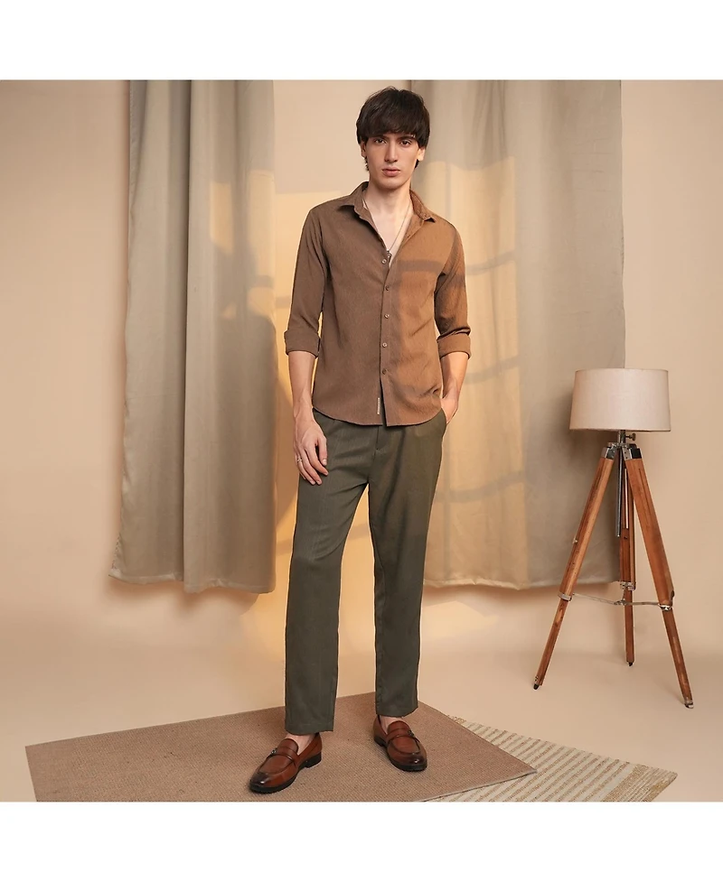 Campus Sutra Men's Ash Brown Veined-Textured Shirt