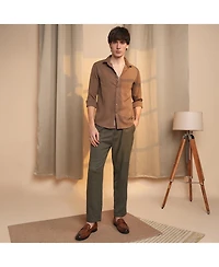 Campus Sutra Men's Ash Brown Veined-Textured Shirt