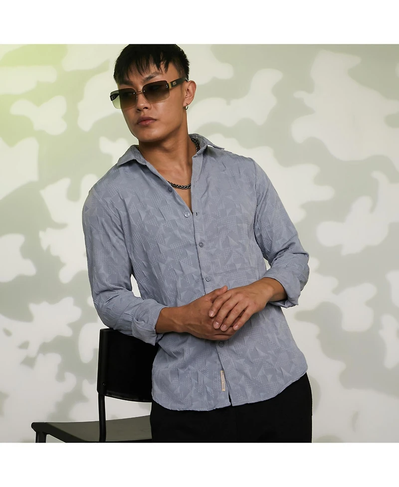 Campus Sutra Men's Ash Grey Geometric-Texture Shirt