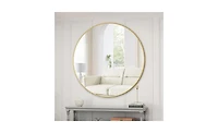 Slickblue 39-Inch Gold Circular Wall Mirror – Metal Framed Round Vanity Mirror for Bathroom, Living Room, or Bedroom Decor
