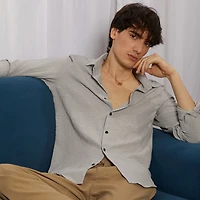 Men's Ash Grey Cubic-Seersucker Shirt