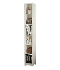 Kings Brand Furniture - Mora 6 -Tier Tall Narrow Storage Shelves Media Bookcase, Slim Freestanding Bookshelf, White