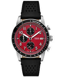 Fossil Men's Sport Tourer Chronograph Black Leather Watch, 42mm