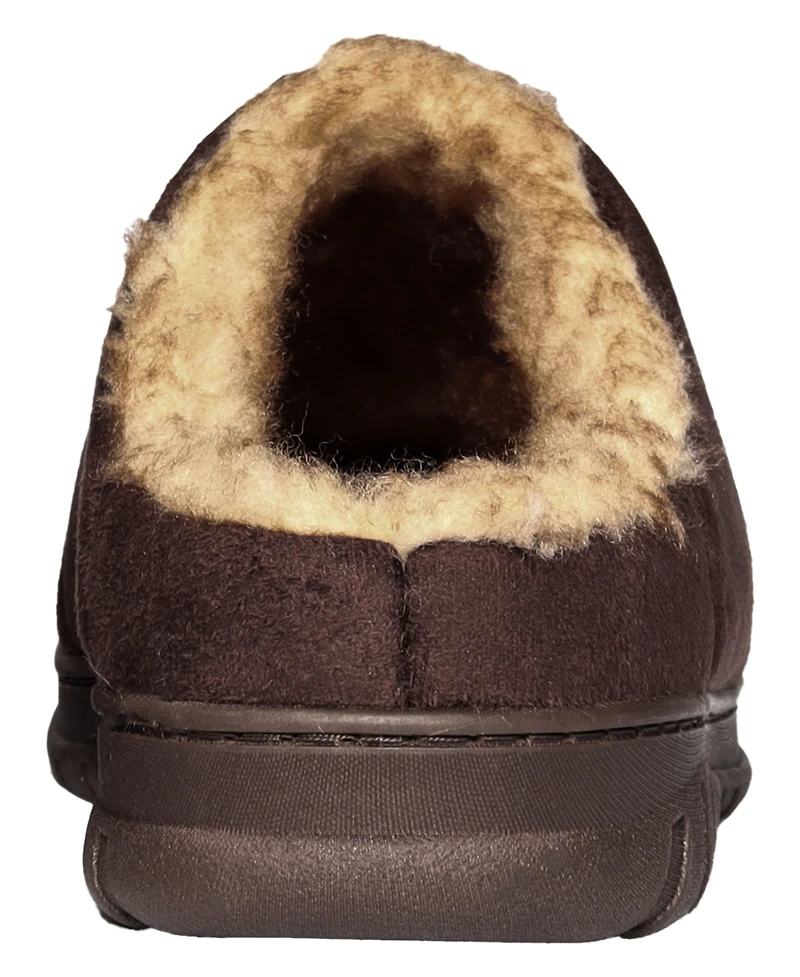 Weatherproof Men's Microsuede Puffer Clog with Tipped Shearling Faux Fur Lining Indoor-Outdoor Sole Slipper